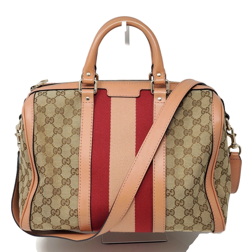 100% Auth Gucci Vintage Boston Canvas Satchel Bag